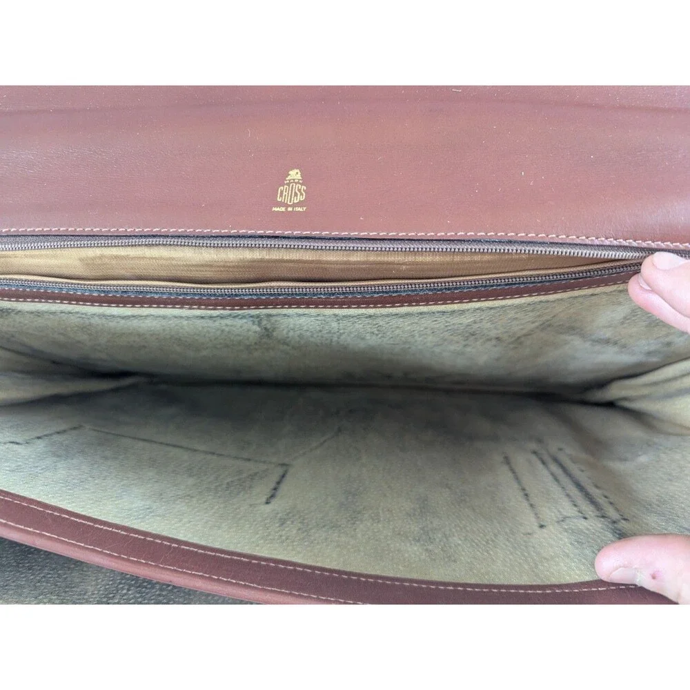 Vintage Mark Cross Leather Briefcase Mens Brown Italy Flap Lock Attache Bag